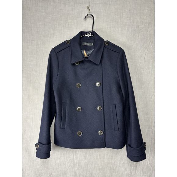Ralph Lauren Coat Womens 8 Navy Blue Peacoat Double Breasted Black Label - Picture 1 of 9